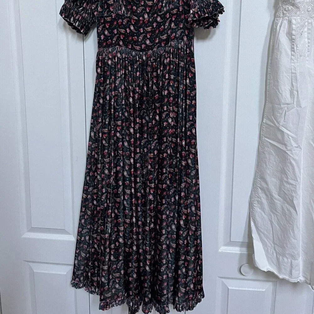NWT Doen Marin dress silk velvet - M - Teal Canterbury Paisley - Picture 3 of 8
